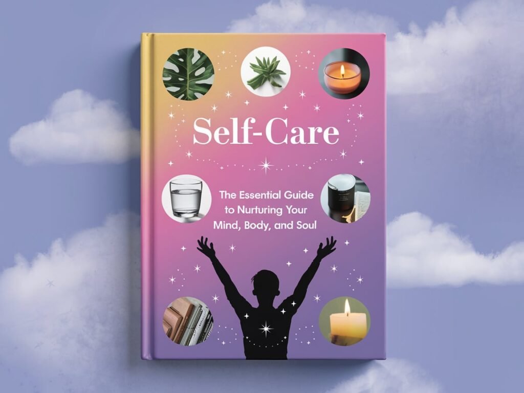 "Image of a serene self-care setup featuring candles, a journal, a cup of herbal tea, and lush plants, symbolizing relaxation and personal well-being."