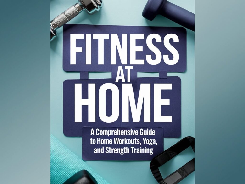 "Image of a home workout setup featuring dumbbells, a yoga mat, and resistance bands, illustrating the concept of fitness at home."