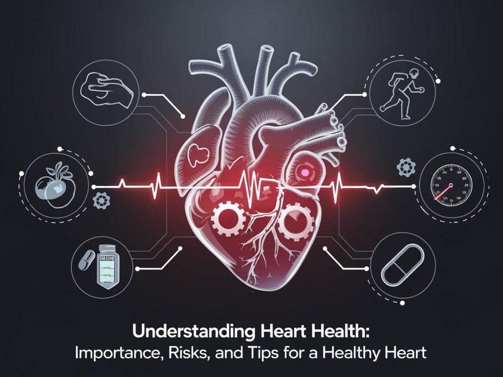 "An infographic illustrating heart health tips, including healthy eating, regular exercise, and stress management for a healthier heart."