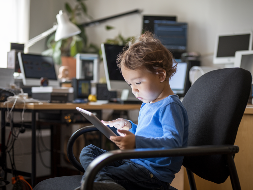 "Young child engaged with educational content on a tablet, illustrating positive screen time use."