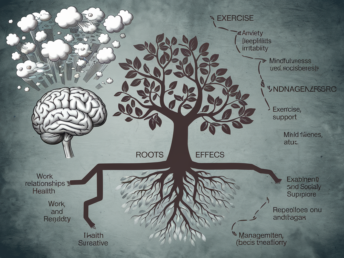 "Infographic detailing effective stress management techniques, including exercise and relaxation methods."