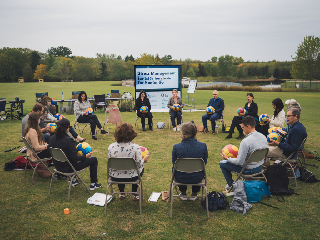 "An individual practicing mindfulness in a serene setting, surrounded by nature, representing stress management techniques for a healthier life."