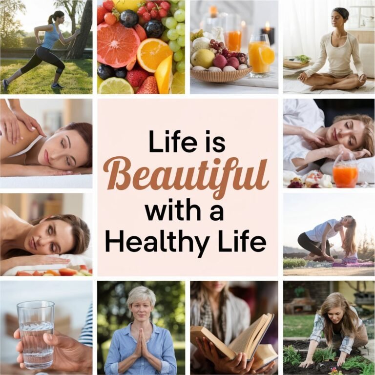 "Person enjoying a healthy lifestyle, practicing mindfulness outdoors with a peaceful smile, embodying wellness and vitality."