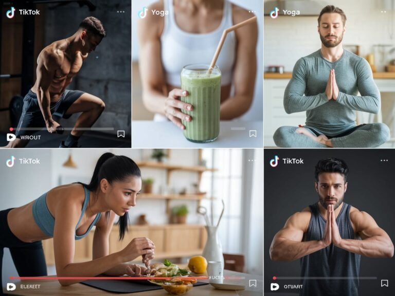 "Person practicing yoga in a peaceful outdoor setting, with a TikTok logo in the corner, representing the connection between wellness and TikTok trends."