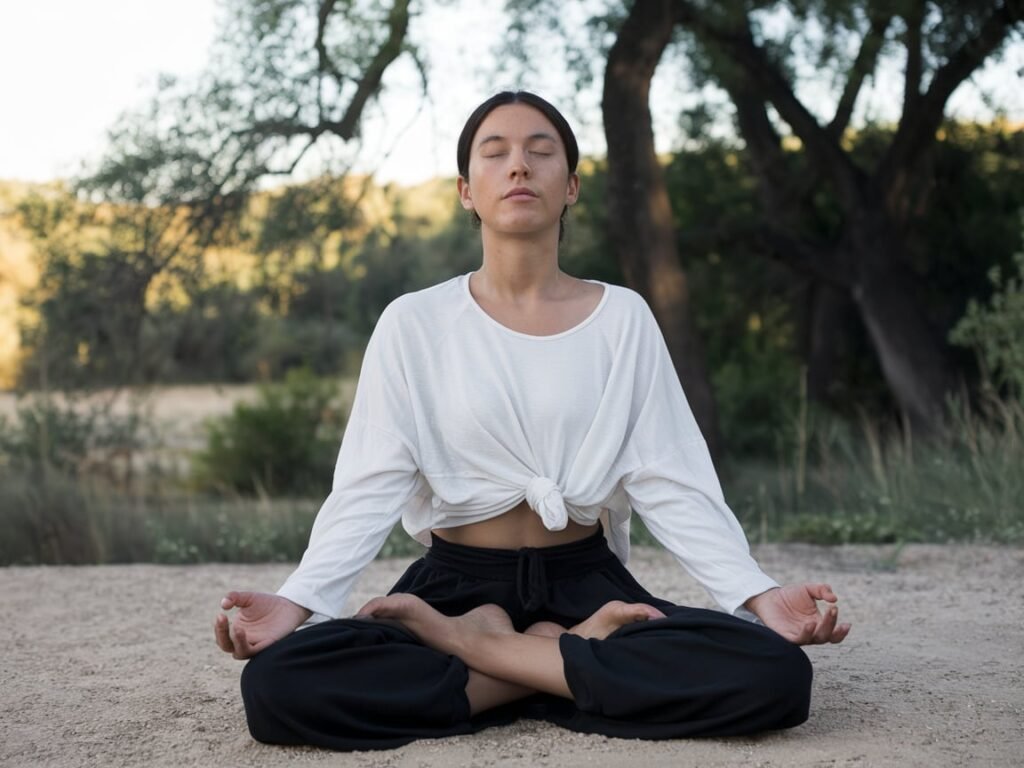 "Person practicing yoga outdoors, symbolizing holistic health and wellness for a balanced lifestyle."