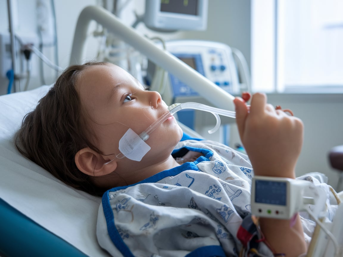 "A young cancer patient receiving treatment, symbolizing the breakthroughs and challenges in childhood cancer care."